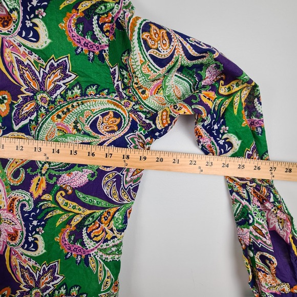Ralph Lauren Sport Women's Cotton Paisley Print Buttoned Top 12 Multicolor Sheer - Picture 5 of 9